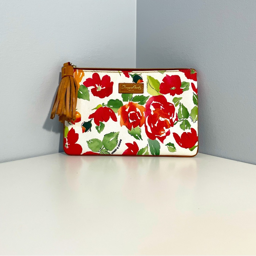Dooney & Bourke White Rose Garden Pouch Clutch Wallet